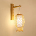 Bamboo Wall Sconce With Asian Style And Beige Oblong Shade - Hand Woven 1-Bulb Lamp