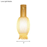Bamboo Wall Sconce With Asian Style And Beige Oblong Shade - Hand Woven 1-Bulb Lamp