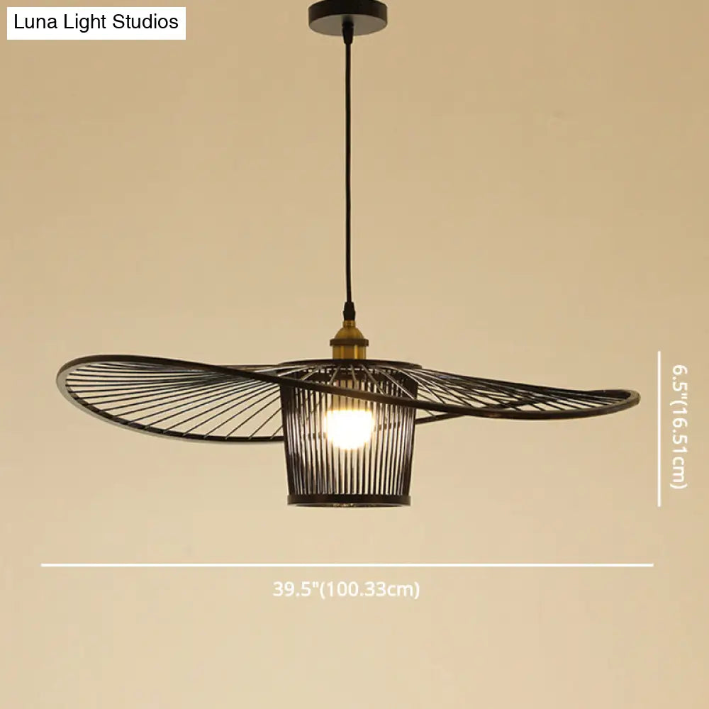 Bamboo Weaving Drum Shade Hanging Light With Fishermans Hat Design - Perfect For Dining Room