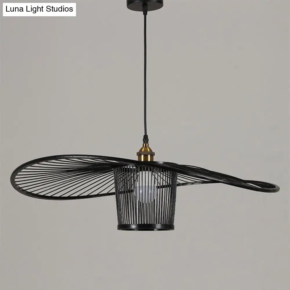 Bamboo Weaving Drum Shade Hanging Light With Fishermans Hat Design - Perfect For Dining Room