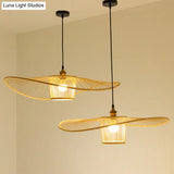 Bamboo Weaving Drum Shade Hanging Light With Fishermans Hat Design - Perfect For Dining Room