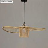 Bamboo Weaving Drum Shade Hanging Light With Fishermans Hat Design - Perfect For Dining Room