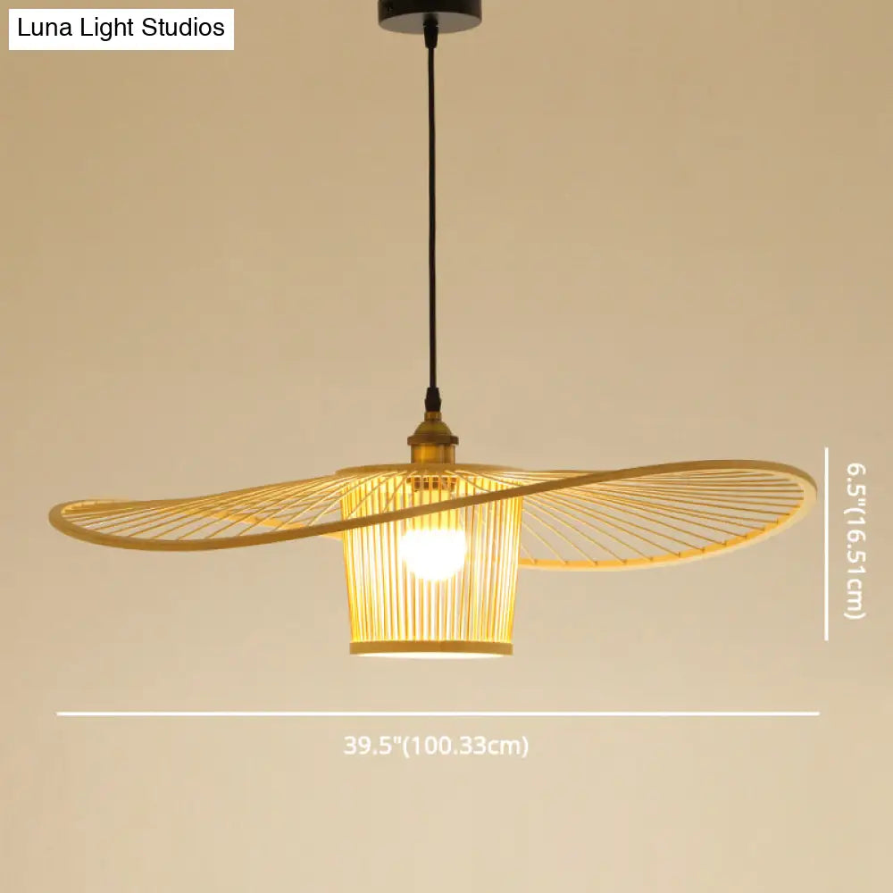 Bamboo Weaving Drum Shade Hanging Light With Fishermans Hat Design - Perfect For Dining Room