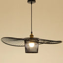 Bamboo Weaving Drum Shade Hanging Light With Fishermans Hat Design - Perfect For Dining Room Black /
