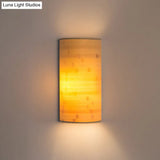 Bamboo Wood Asian Style Wall Mount Lamp With 2 Bulbs - Half-Round Sconce For Hallway Lighting