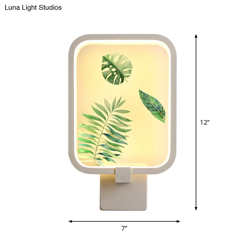 Banana Leaf Led Metal Wall Light In Simple Rectangle Shape And White Hue
