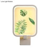 Banana Leaf Led Metal Wall Light In Simple Rectangle Shape And White Hue