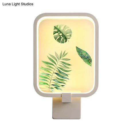 Banana Leaf Led Metal Wall Light In Simple Rectangle Shape And White Hue