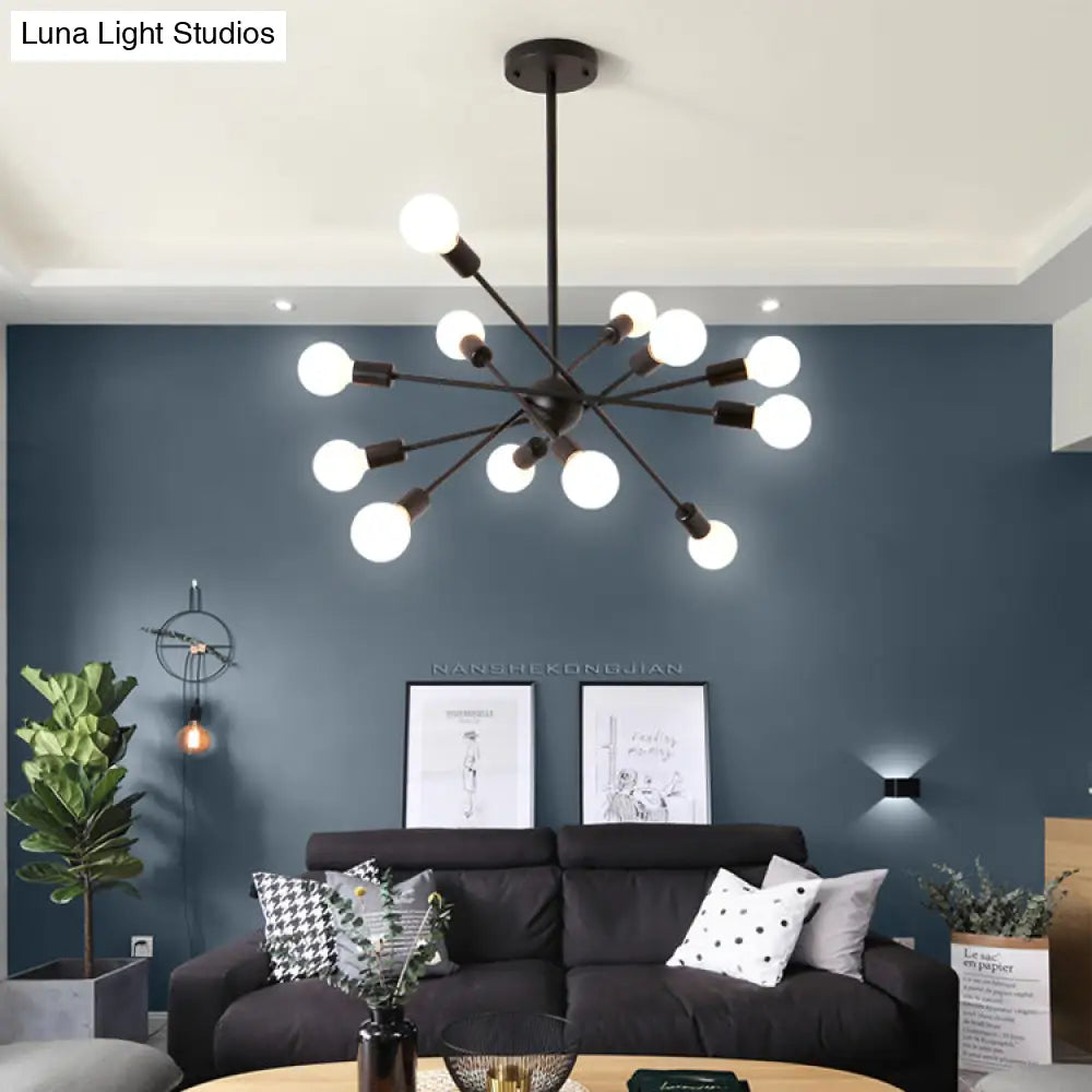 Bare Bulb Ceiling Chandelier - Vintage Metal Suspension Pendant Light In Black