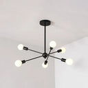 Bare Bulb Ceiling Chandelier - Vintage Metal Suspension Pendant Light In Black 6 /