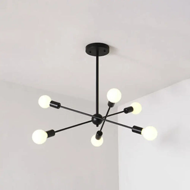 Bare Bulb Ceiling Chandelier - Vintage Metal Suspension Pendant Light In Black 6 /