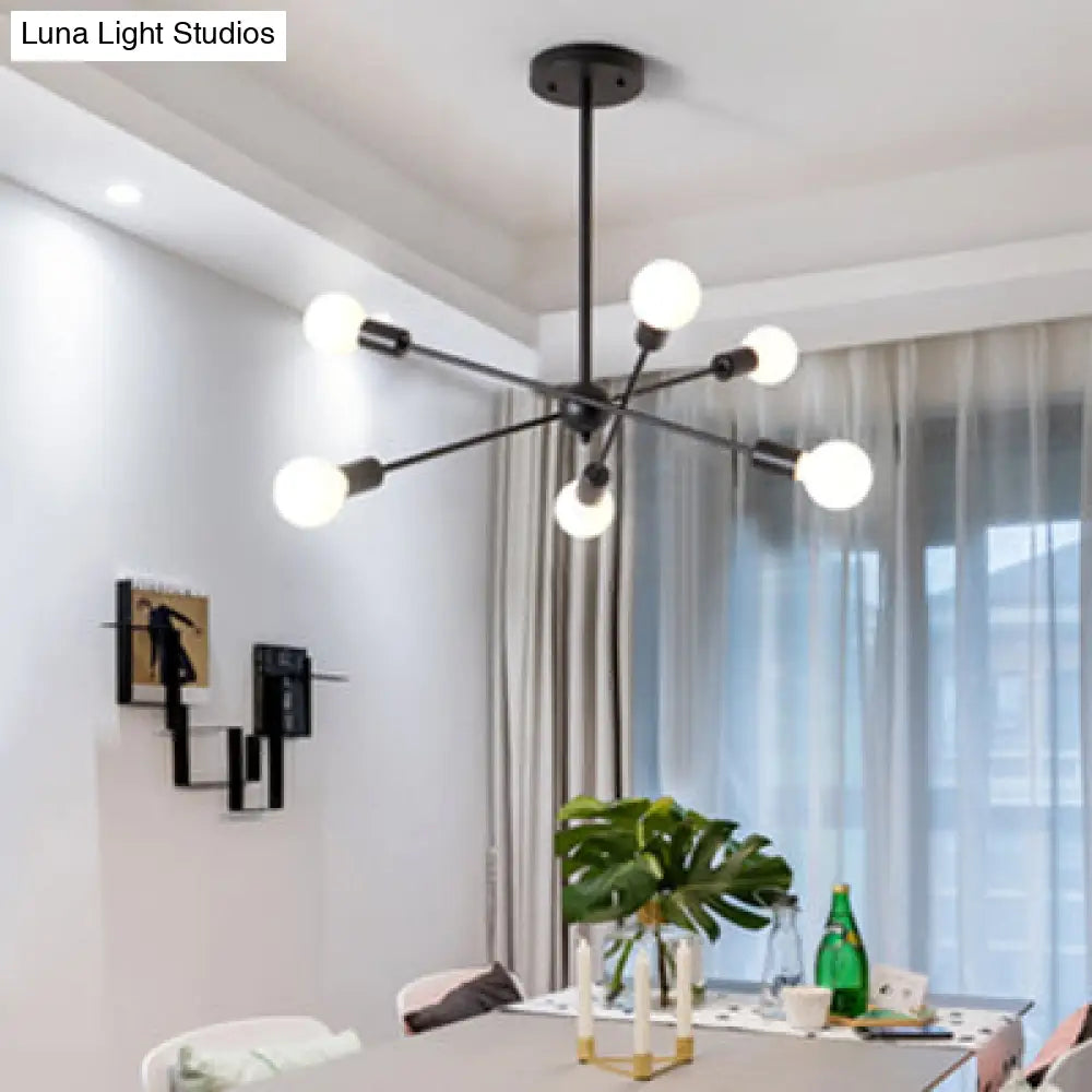 Bare Bulb Ceiling Chandelier - Vintage Metal Suspension Pendant Light In Black