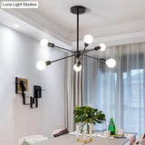 Bare Bulb Ceiling Chandelier - Vintage Metal Suspension Pendant Light In Black