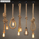 Bare Bulb Design Hemp Rope Ceiling Pendant Light - Brown Knot Farmhouse Style