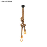 Bare Bulb Design Hemp Rope Ceiling Pendant Light - Brown Knot Farmhouse Style