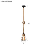 Bare Bulb Design Hemp Rope Ceiling Pendant Light - Brown Knot Farmhouse Style