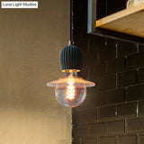 Bare Bulb Hanging Light Fixture - Minimalist Cement 1-Light Black Pendant For Restaurants