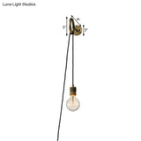 Bare Bulb Iron Gold Sconce Wall Lighting: 1-Head Colonial Mounted Light Fixture With Ring Design