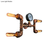 Bare Bulb Rustic Iron Wall Sconce With Gauge Deco - 4-Light Copper Mount For Dining Room