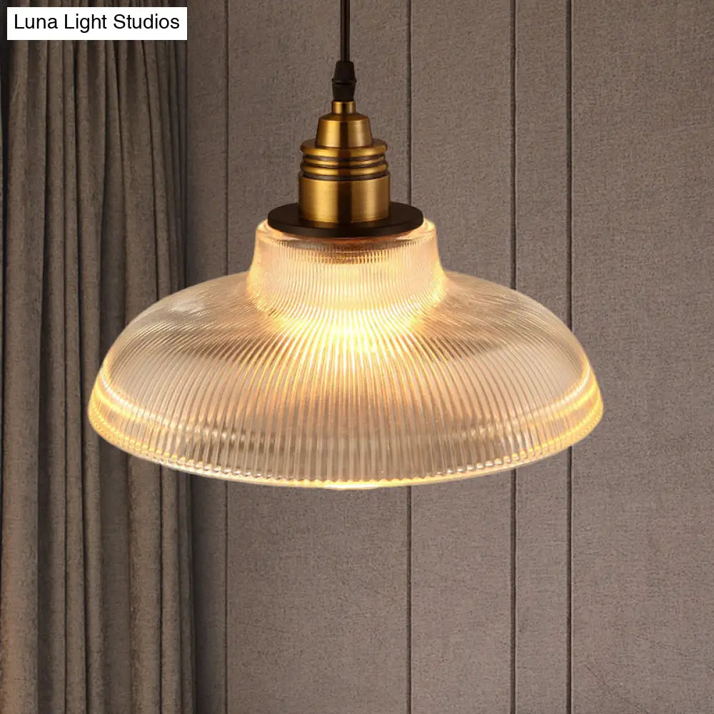 Barn Pendant Light - Industrial 1-Light Prismatic Glass Hanging Lamp In Clear (8’/10’/12’ Wide)