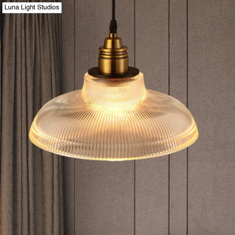 Barn Pendant Light - Industrial 1-Light Prismatic Glass Hanging Lamp In Clear (8’/10’/12’ Wide)