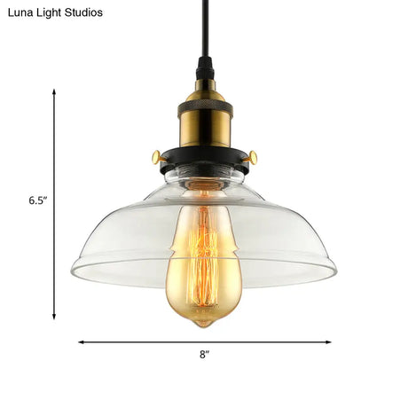 Barn Pendant Light - Industrial 1-Light Prismatic Glass Hanging Lamp In Clear (8’/10’/12’ Wide)
