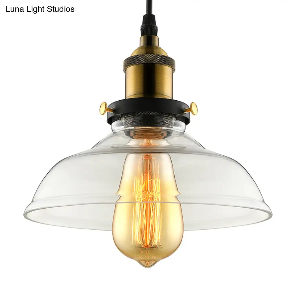 Barn Pendant Light - Industrial 1-Light Prismatic Glass Hanging Lamp In Clear (8’/10’/12’ Wide)