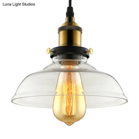 Barn Pendant Light - Industrial 1-Light Prismatic Glass Hanging Lamp In Clear (8’/10’/12’ Wide)