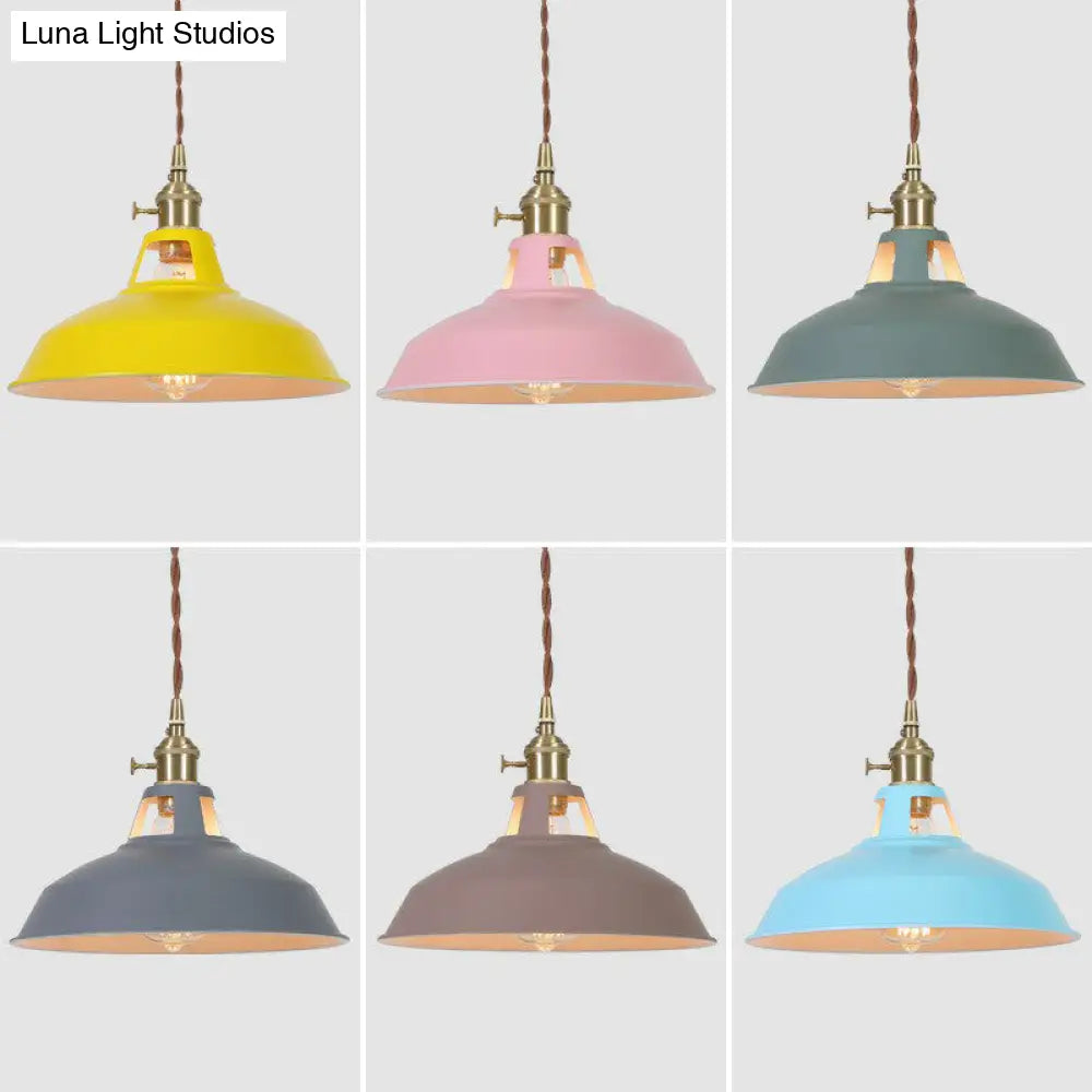 Barn Shaped Macaron Metal Pendant Light With Vent Design - 1-Light Suspension For Restaurants