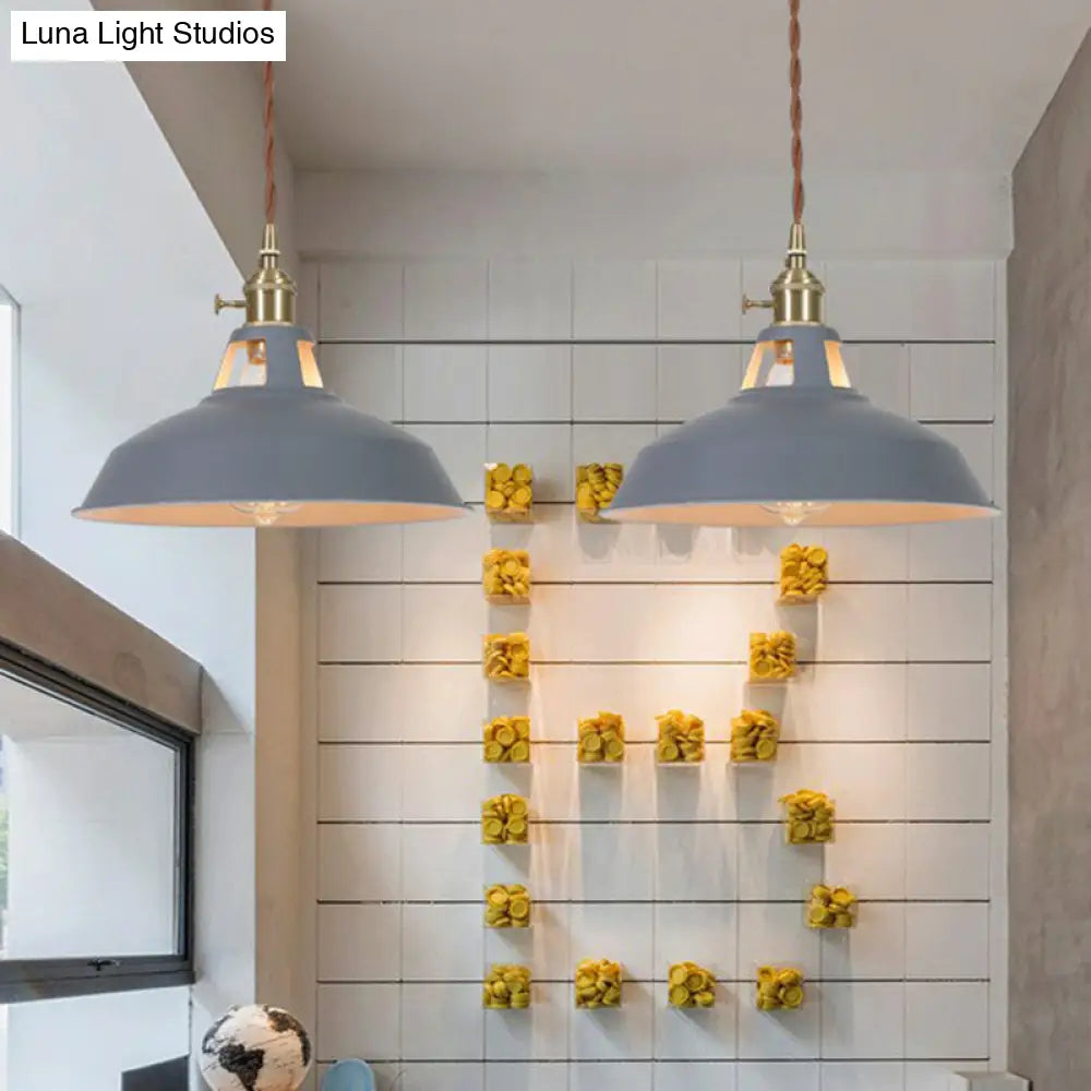 Barn Shaped Macaron Metal Pendant Light With Vent Design - 1-Light Suspension For Restaurants