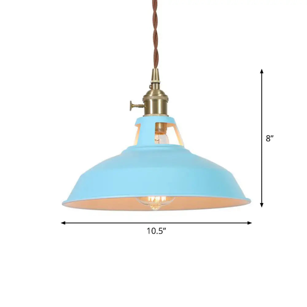 Barn Shaped Macaron Metal Pendant Light With Vent Design - 1-Light Suspension For Restaurants Blue