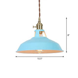Barn Shaped Macaron Metal Pendant Light With Vent Design - 1-Light Suspension For Restaurants Blue
