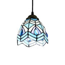 Baroque 1-Light Brass Bell Pendant Lamp - Handcrafted Stained Glass Stylish Drop Fixture Blue
