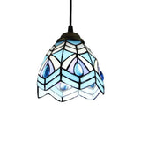 Baroque 1-Light Brass Bell Pendant Lamp - Handcrafted Stained Glass Stylish Drop Fixture Blue