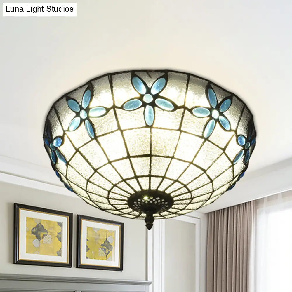 Baroque 3 - Head Cut Glass Clear/Textured White Flushmount Ceiling Light