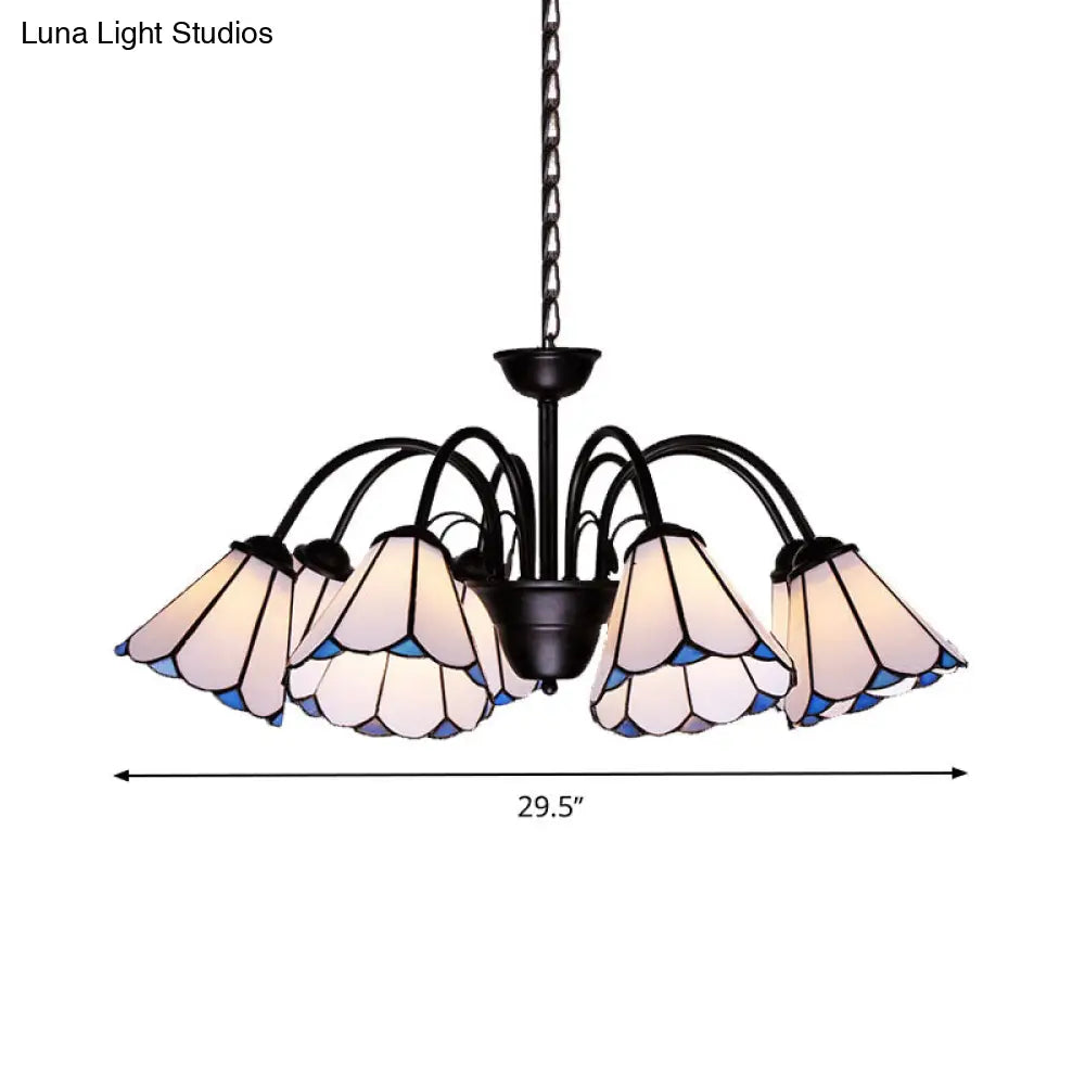 Baroque Black Cut Glass Conical Chandelier Ceiling Pendant Light - 6/8 Lights For Living Room