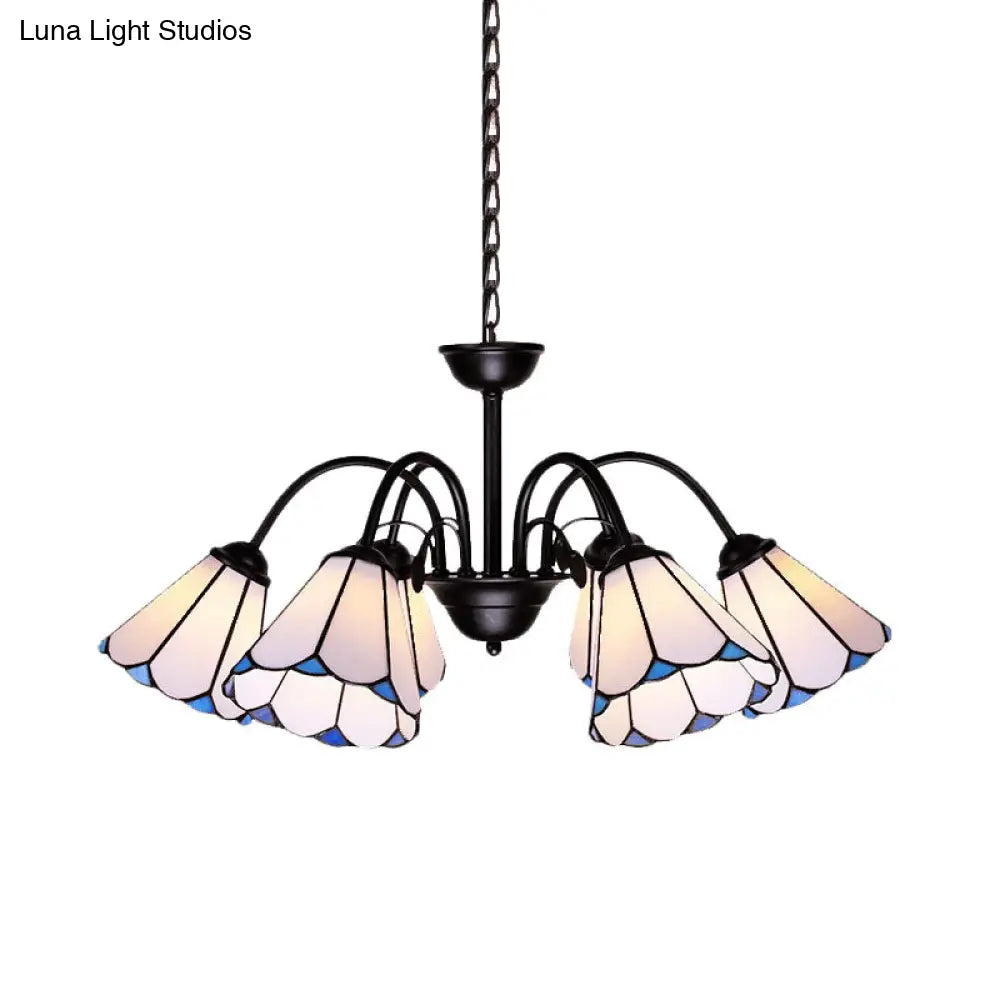 Baroque Black Cut Glass Conical Chandelier Ceiling Pendant Light - 6/8 Lights For Living Room