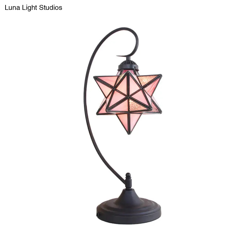 Baroque Black Pentagram Nightstand Lamp - 1 Head Glass Night Table Light For Bedside In