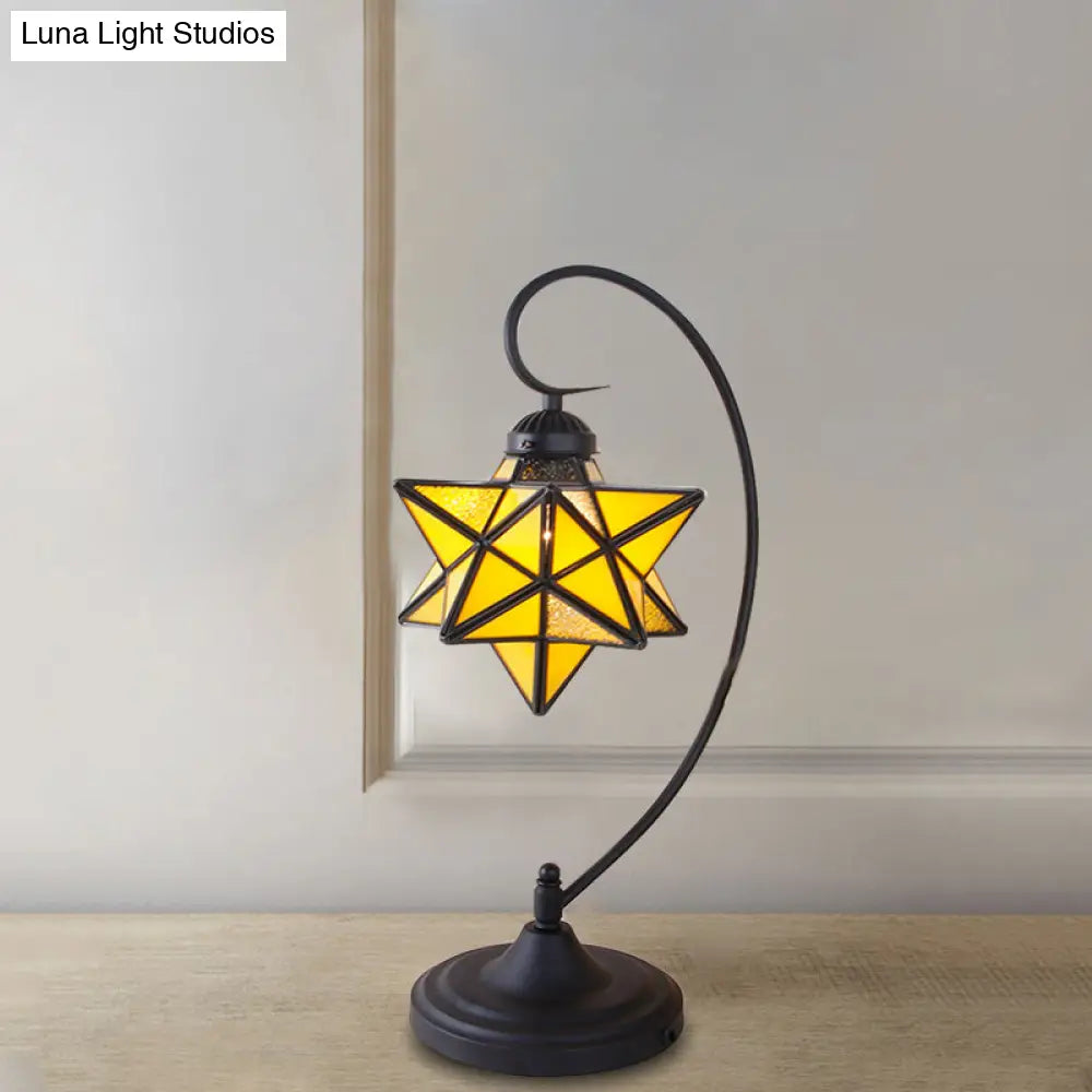 Baroque Black Pentagram Nightstand Lamp - 1 Head Glass Night Table Light For Bedside In