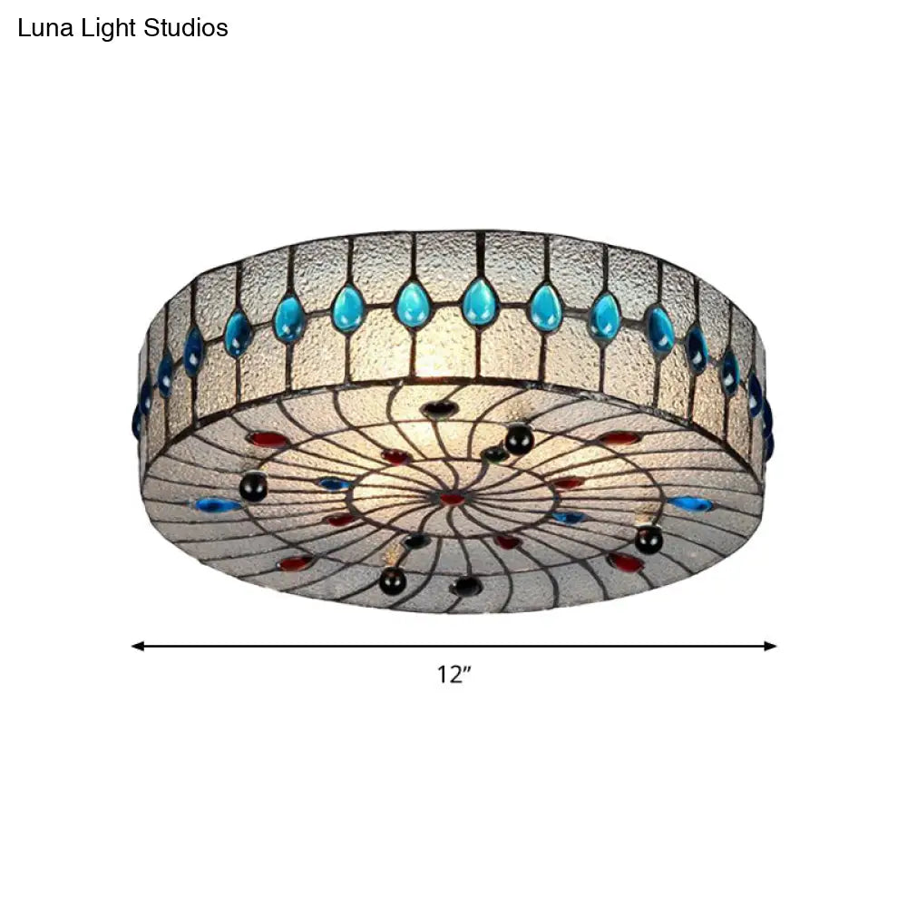 Baroque Blue Corridor Ceiling Flushmount Light With Bubble Glass Shade - 3 Sizes