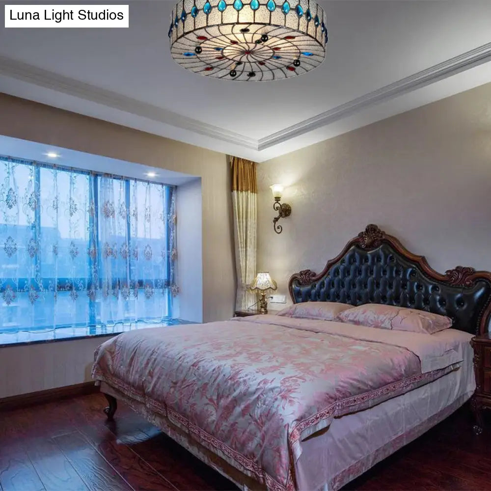 Baroque Blue Corridor Ceiling Flushmount Light With Bubble Glass Shade - 3 Sizes