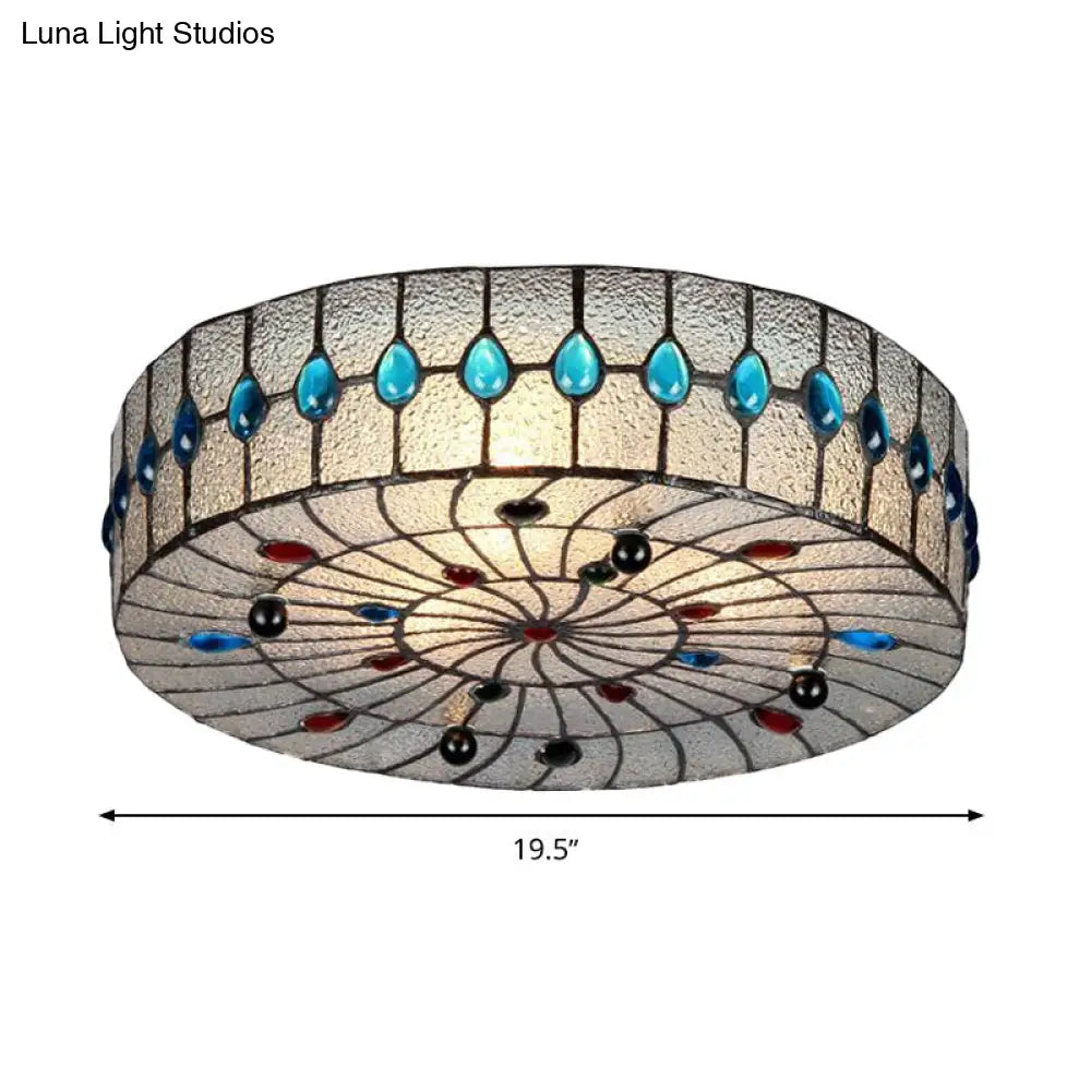 Baroque Blue Corridor Ceiling Flushmount Light With Bubble Glass Shade - 3 Sizes