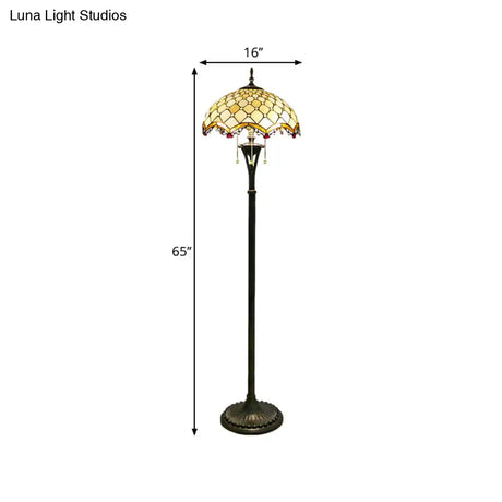 Baroque Brass Cut Glass Floor Lamp With Scalloped Reading Lights And Beaded/Floral Pattern