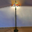 Baroque Brass Cut Glass Floor Lamp With Scalloped Reading Lights And Beaded/Floral Pattern / B