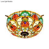 Baroque Brass Jewel Ceiling Lamp - 5 Multicolored Stained Glass Bulbs (21.5’/25.5’) Semi Flush