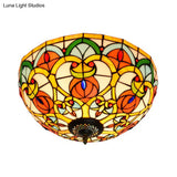 Baroque Bronze Stained Glass Dome Ceiling Lamp – 3-Light Flush Mount For Kitchen