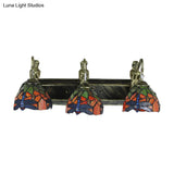 Baroque Dome Stained Glass Sconce Light - 3-Head Antique Bronze Wall Fixture