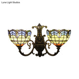 Baroque Double Wall Sconce Lighting With Stained Glass And Curved Arm