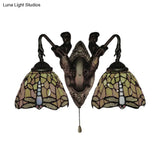 Baroque Dragonfly Wall Light With 2 Orange Glass Sconces - Optional Switch