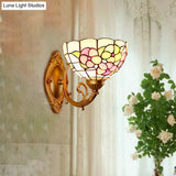 Baroque Flower Cut Glass Vanity Wall Light - 1 Pink/Green Sconce For Bathroom